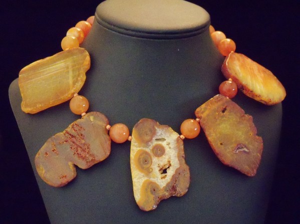 lcedonybeads,copperspacersandclasp,16.75inwith3.25inext.